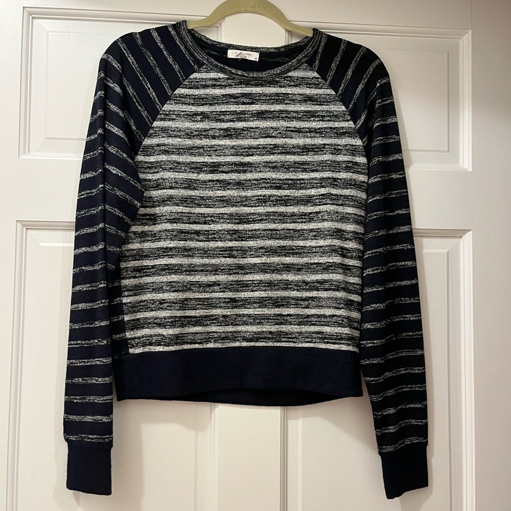 - - - - Unisex Knit sweater Navy blue with gray and black horizontal str…